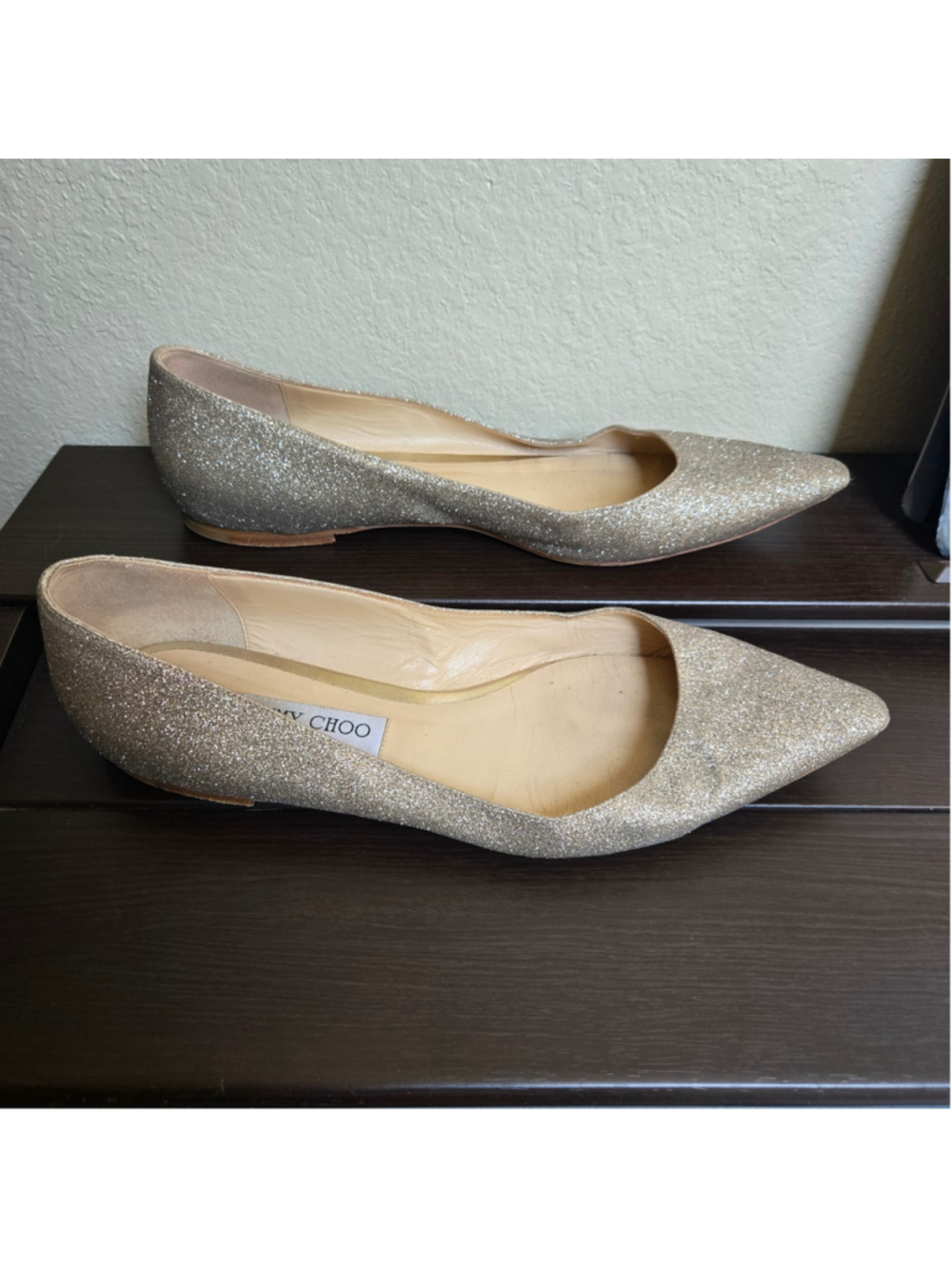 Women's Jimmy Choo Glitter Pointed Toe Flats 41.5